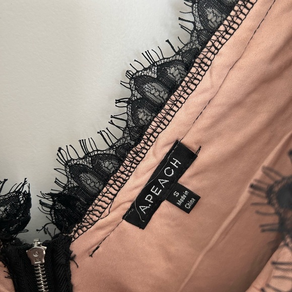 A. Peach Plunging Black Lace Bodycon Mini Dress - Picture 7 of 9